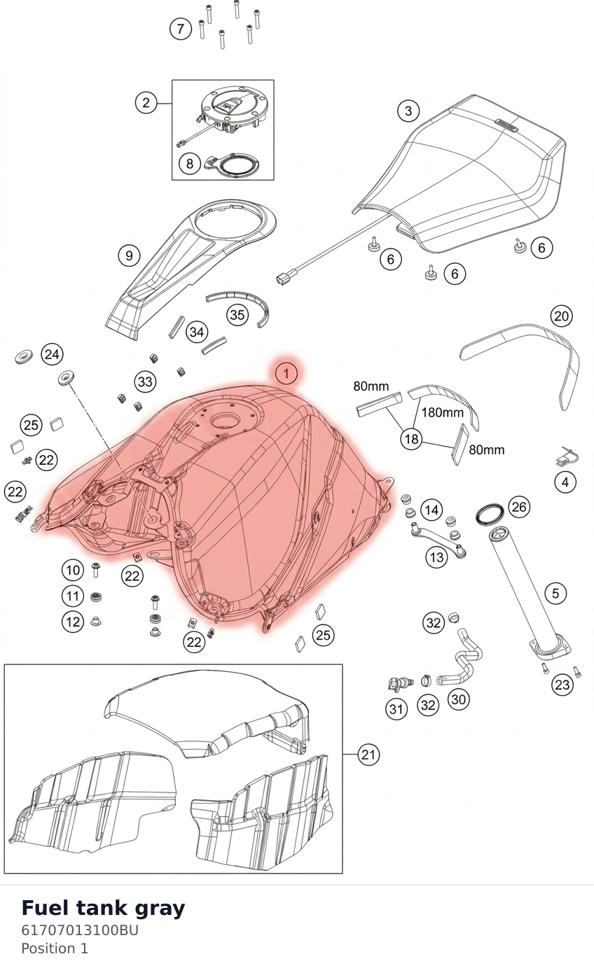 Diagram preview: Fuel tank gray (61707013100BU)