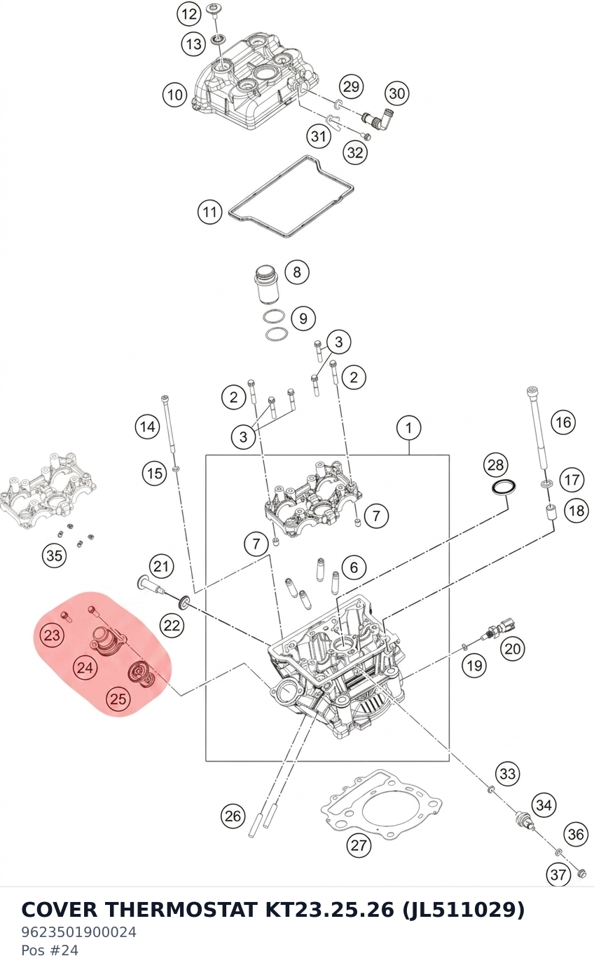 Diagram preview: COVER THERMOSTAT KT23.25.26 (JL511029) (9623501900024)