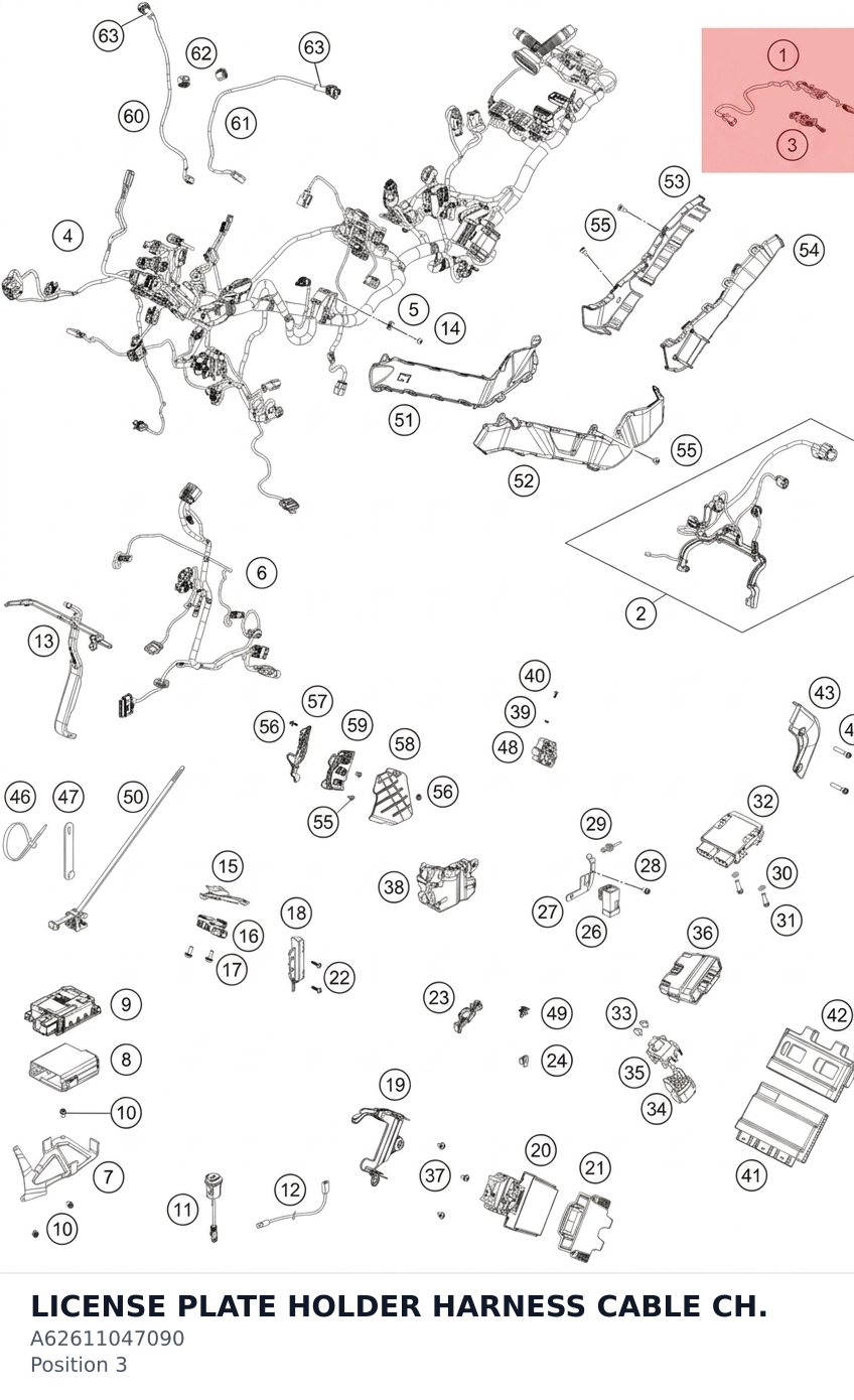 Diagram preview: LICENSE PLATE HOLDER HARNESS CABLE CH. (A62611047090)