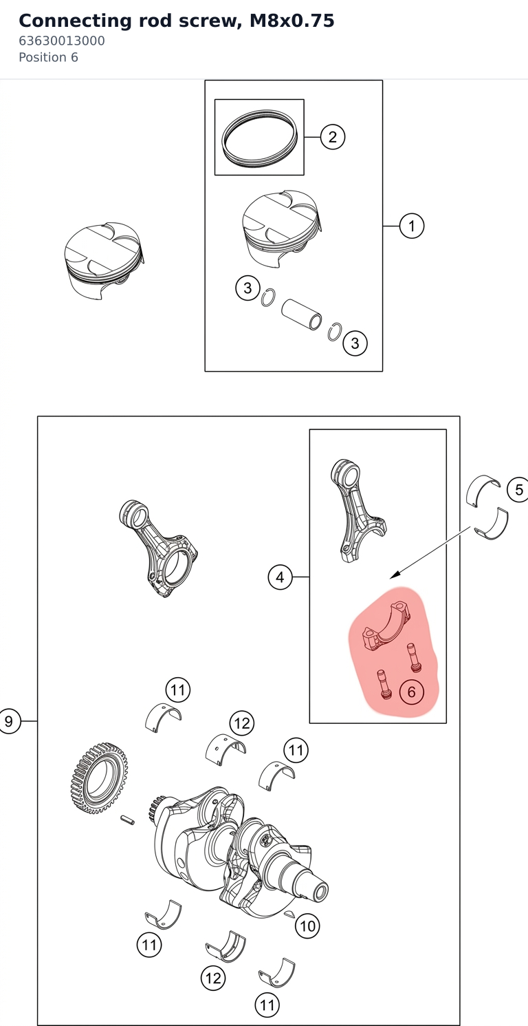 Diagram preview: Connecting rod screw, M8x0.75 (63630013000)