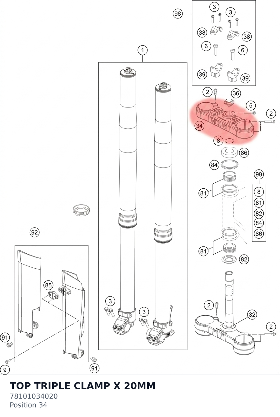 Diagram preview: TOP TRIPLE CLAMP X 20MM (78101034020)