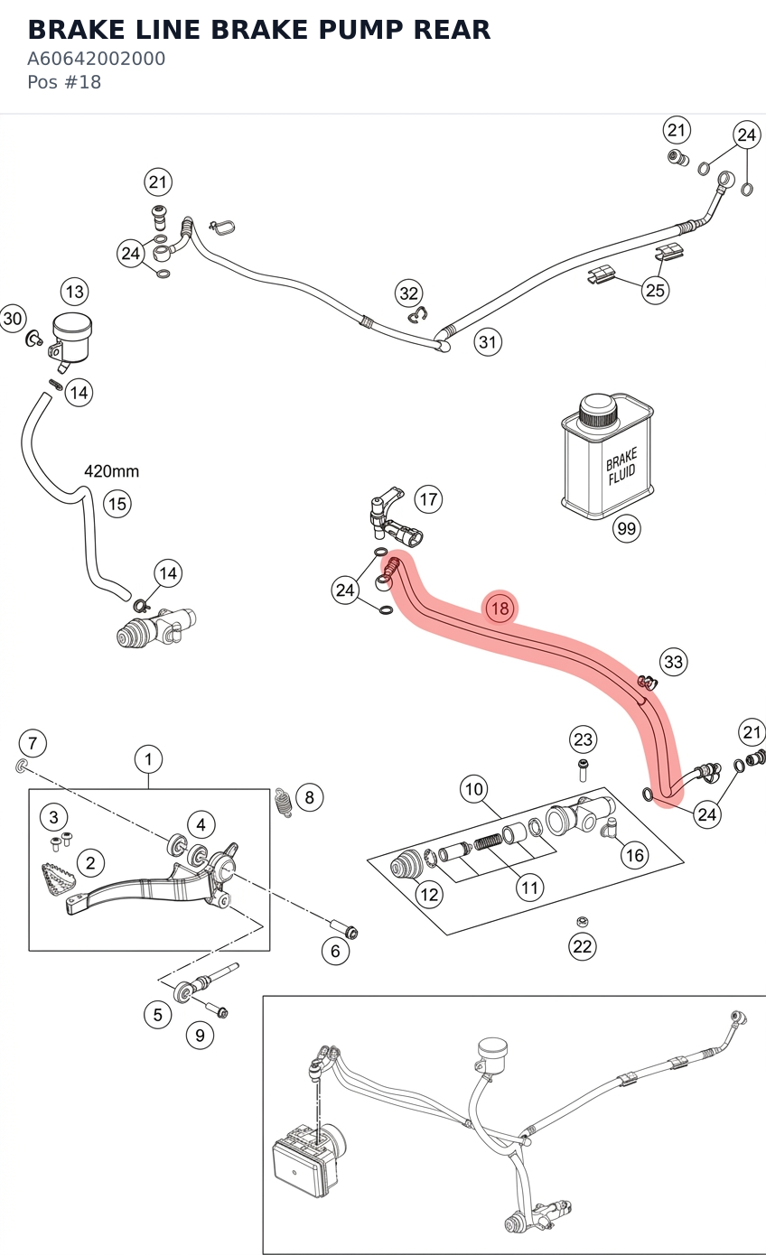 Diagram preview: BRAKE LINE BRAKE PUMP REAR (A60642002000)
