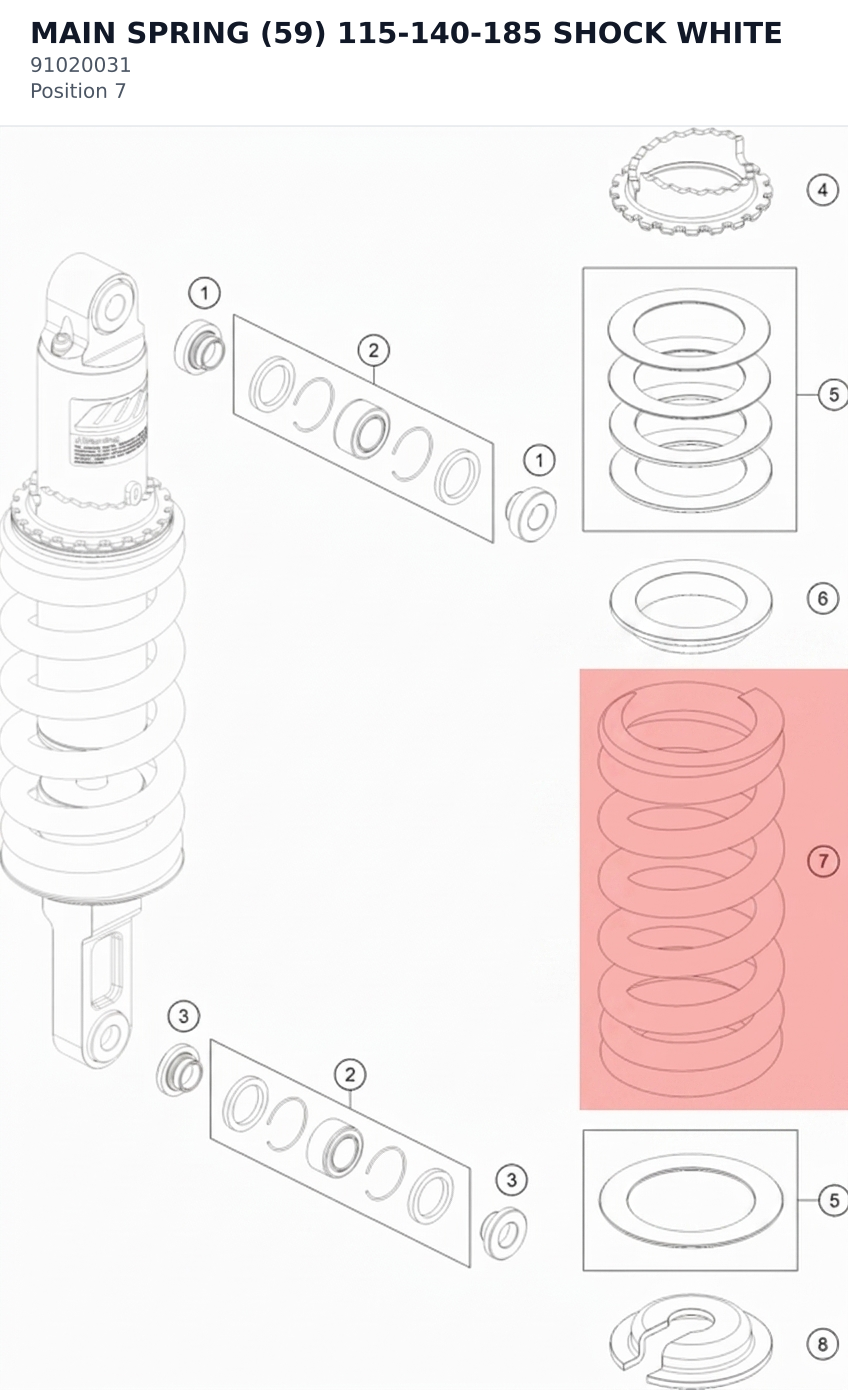 Diagram preview: MAIN SPRING (59) 115-140-185 SHOCK WHITE (91020031)