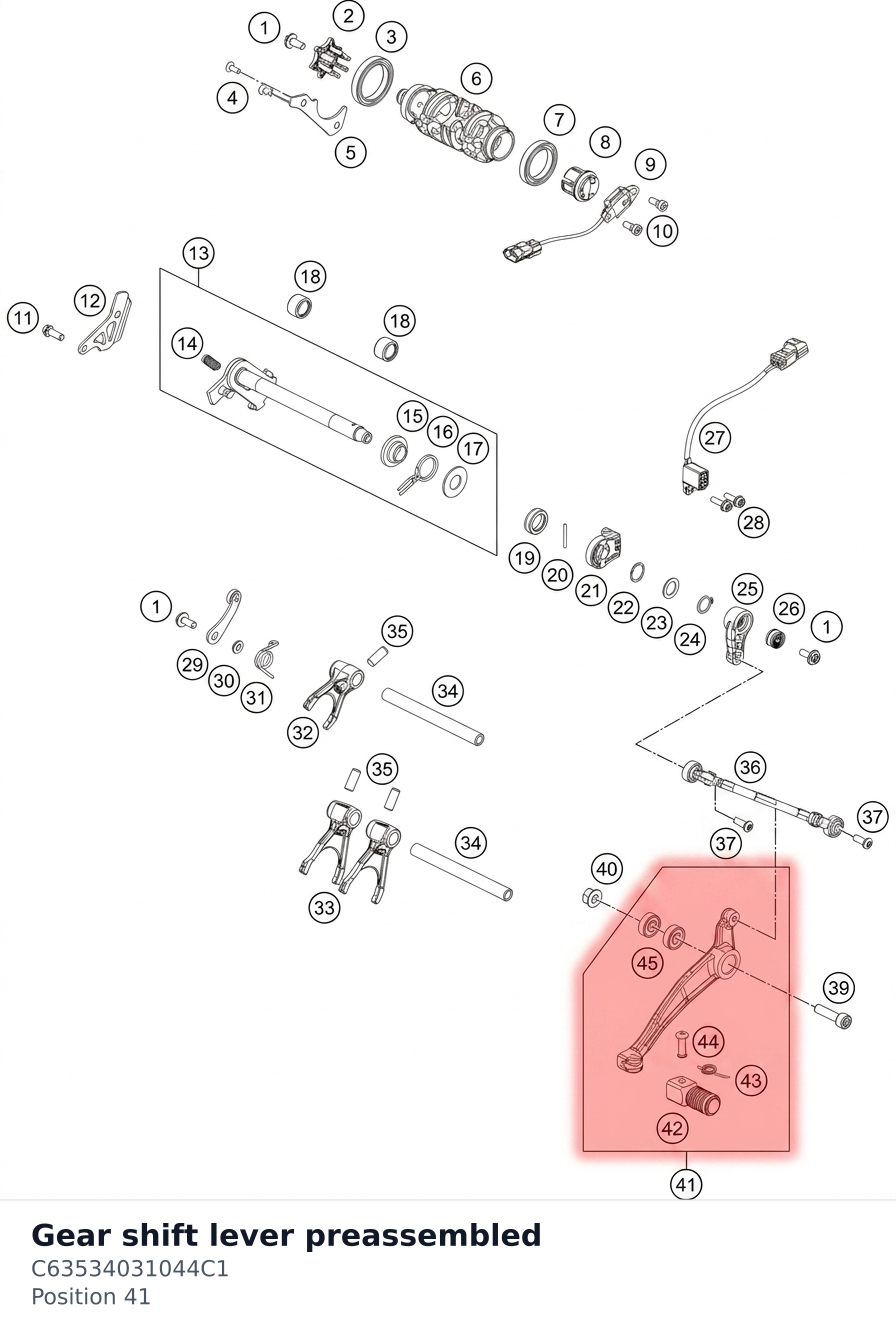 Diagram preview: Gear shift lever preassembled (C63534031044C1)