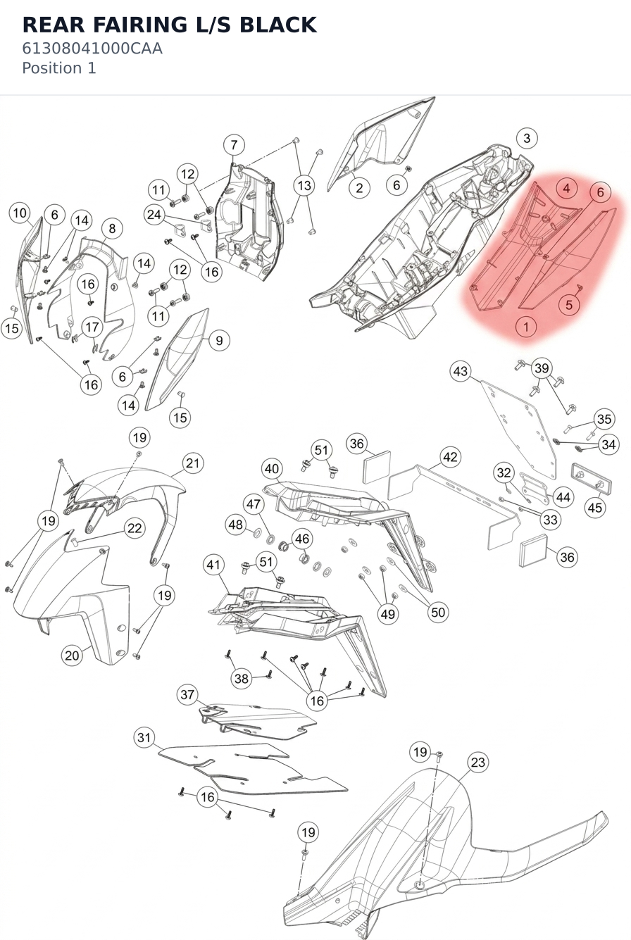 Diagram preview: REAR FAIRING L/S BLACK (61308041000CAA)