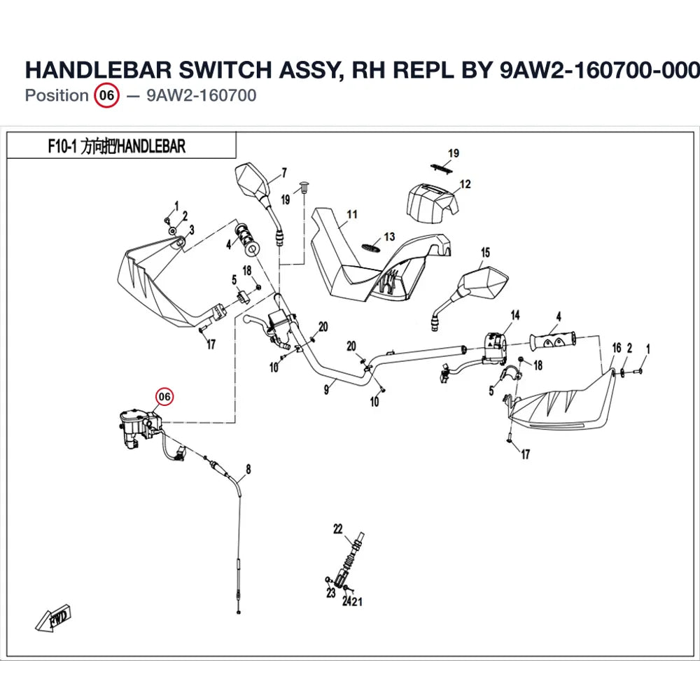 HANDLEBAR SWITCH ASSY, RH REPL BY 9AW2-160700-00001 product image