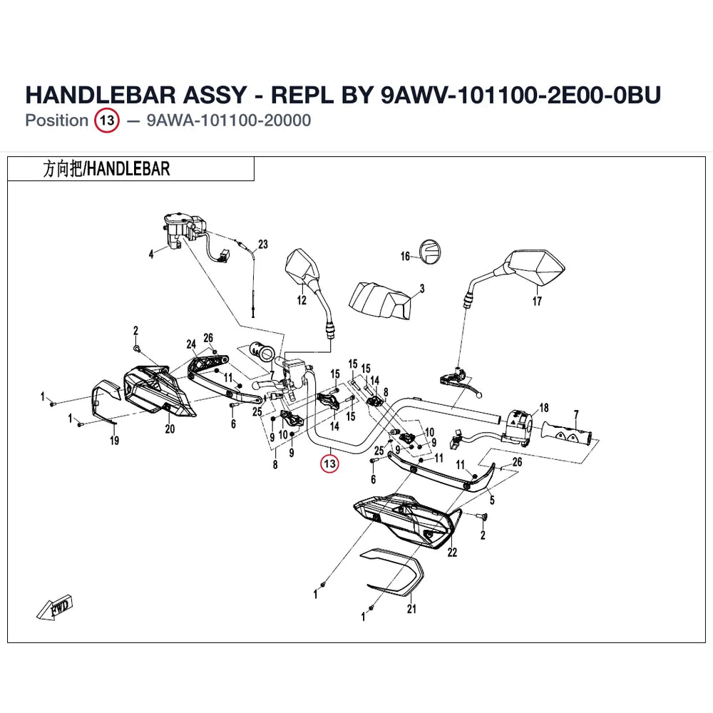 HANDLEBAR ASSY - REPL BY 9AWV-101100-2E00-0BU product image