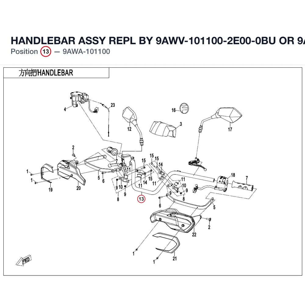 HANDLEBAR ASSY REPL BY 9AWV-101100-2E00-0BU OR 9AWA-101100-20000 product image