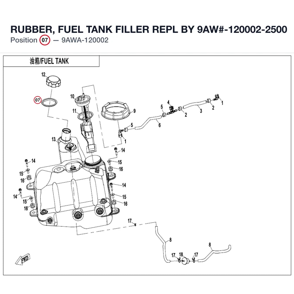 RUBBER, FUEL TANK FILLER REPL BY 9AW#-120002-2500 product image