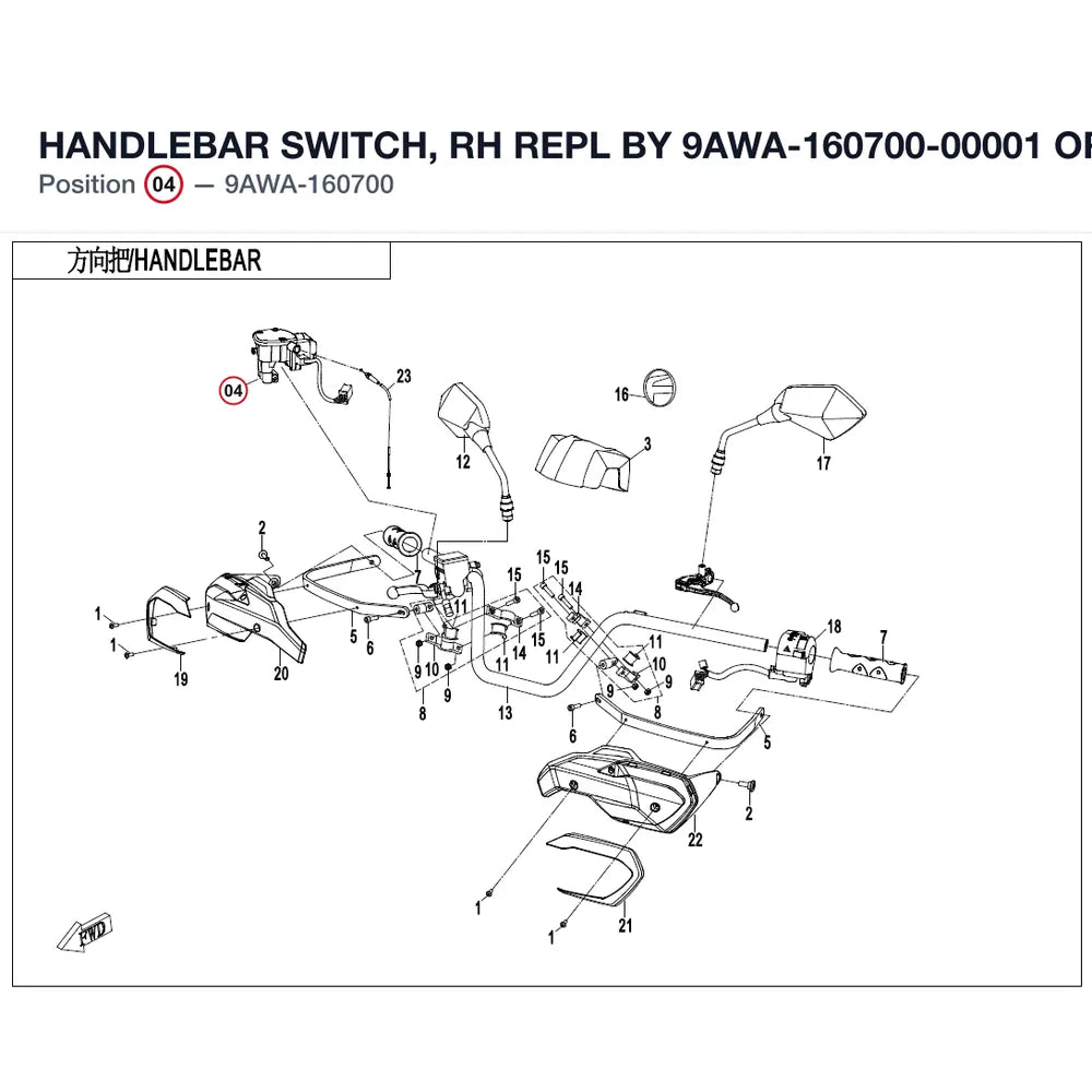 HANDLEBAR SWITCH, RH REPL BY 9AWA-160700-00001 product image