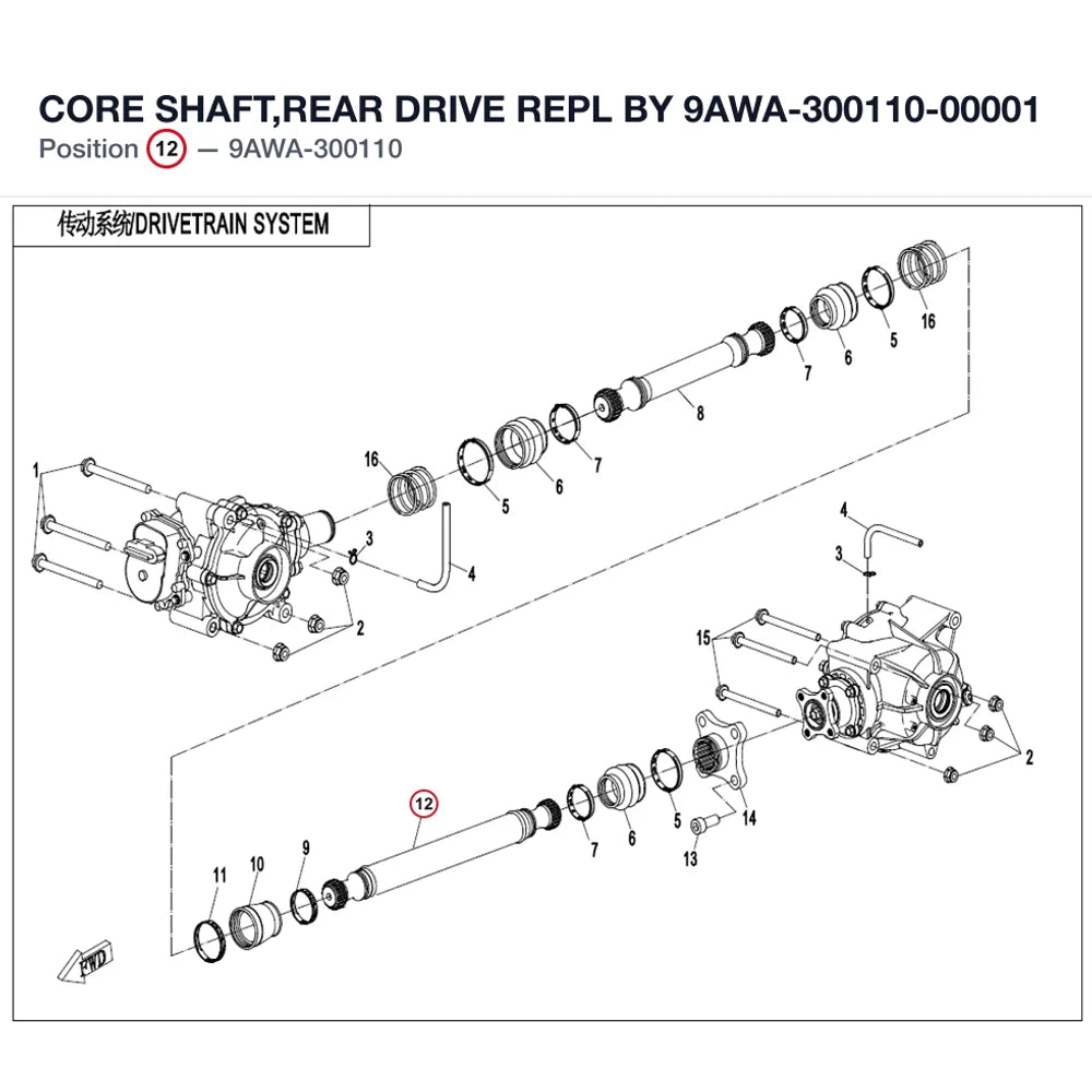 CORE SHAFT,REAR DRIVE REPL BY 9AWA-300110-00001 product image