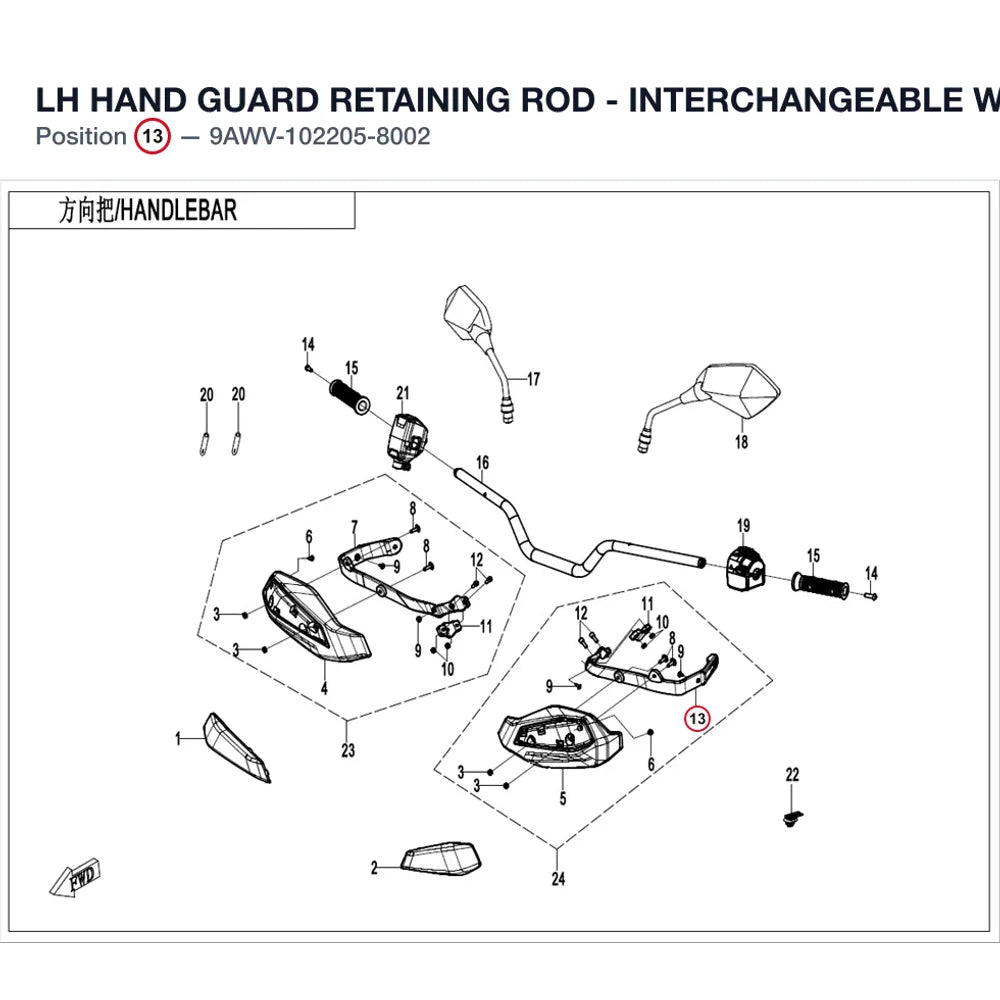 LH HAND GUARD COVER RETAINING ROD - INTERCHANGEABLE WITH 9AWV-102205-8001 product image