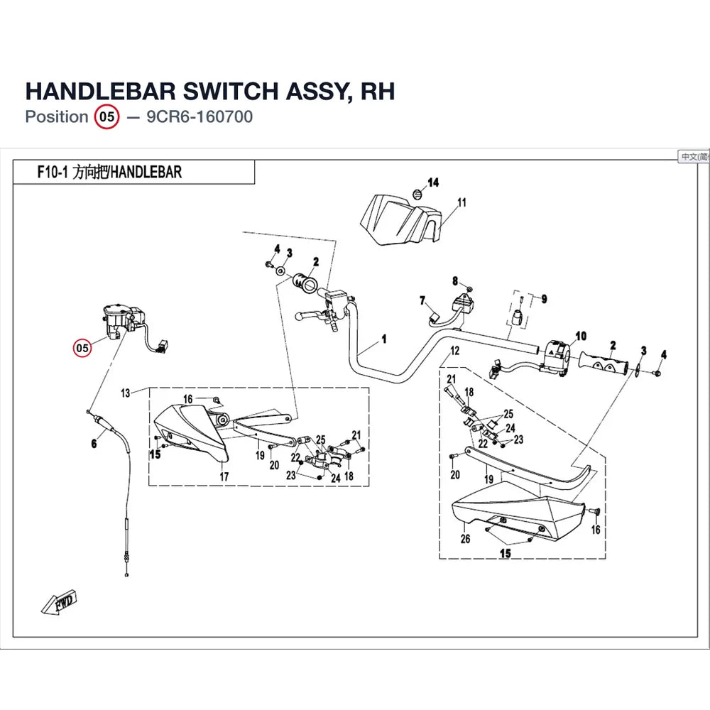 HANDLEBAR SWITCH ASSY, RH product image