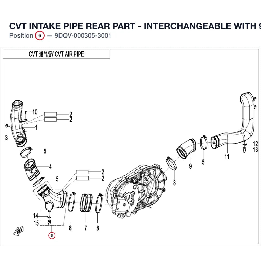 CVT INTAKE PIPE REAR PART - INTERCHANGEABLE WITH 9dqv-000305-3000 product image