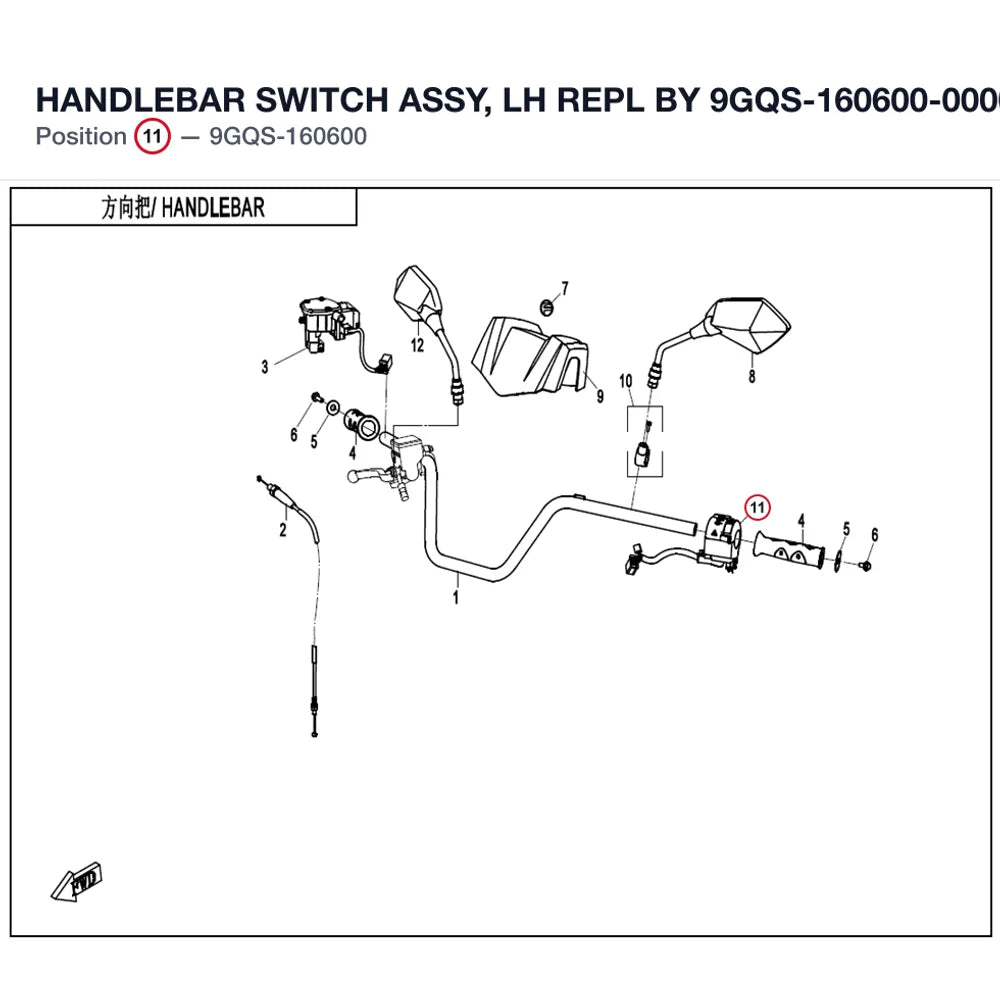 HANDLEBAR SWITCH ASSY, LH REPL BY 9GQS-160600-00001 product image