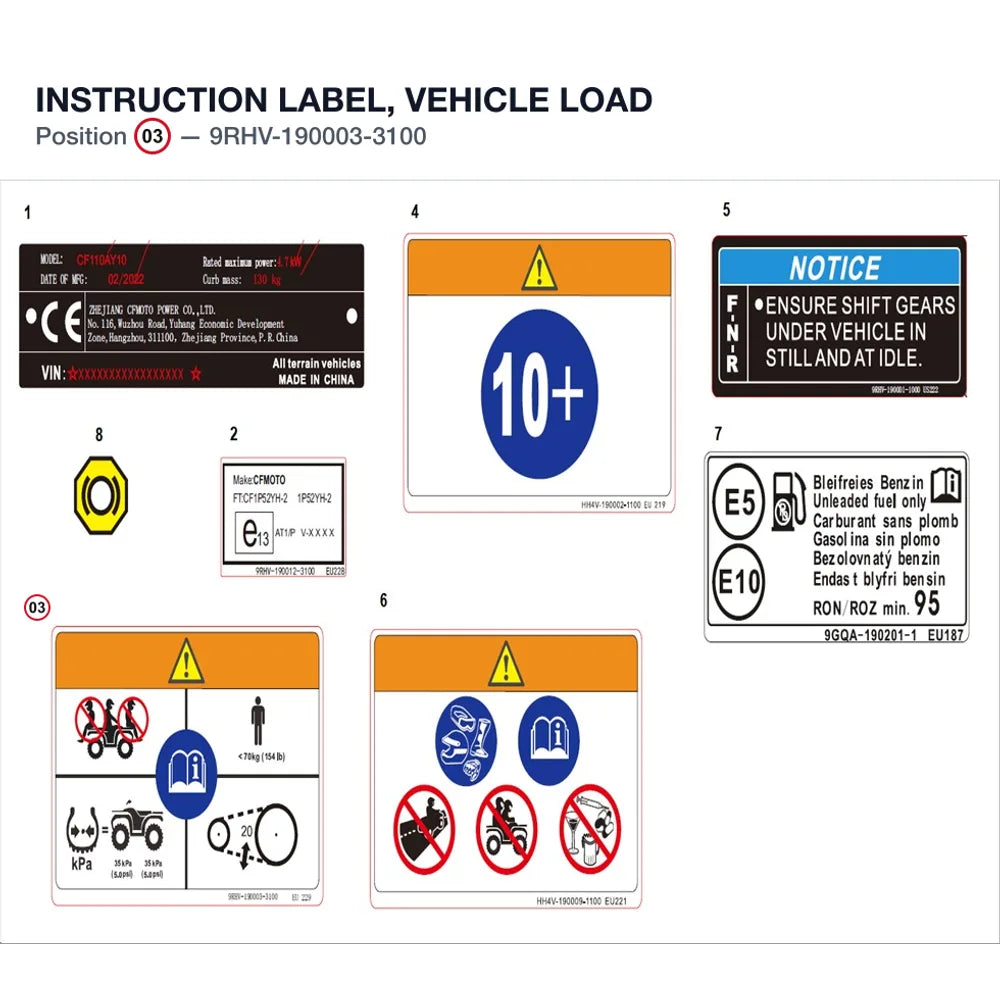 INSTRUCTION LABEL, VEHICLE LOAD product image