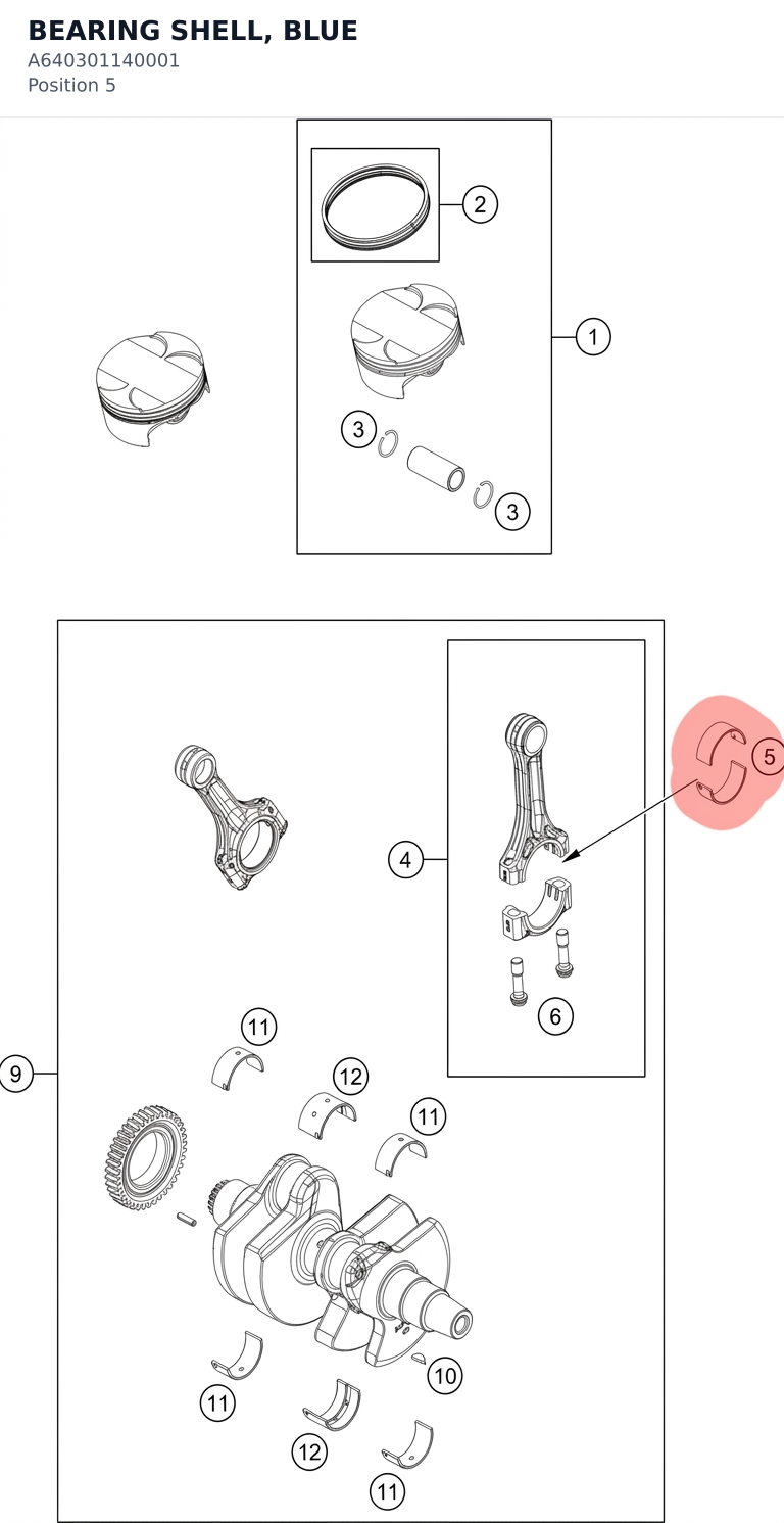 Diagram preview: BEARING SHELL, BLUE (A640301140001)