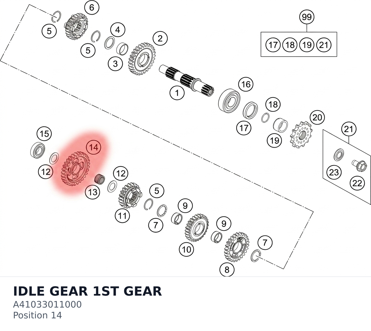 Diagram preview: IDLE GEAR 1ST GEAR (A41033011000)