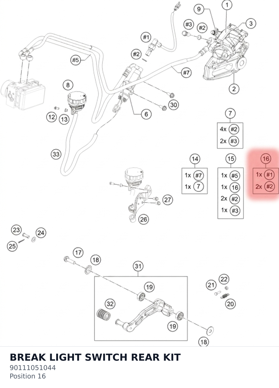 Diagram preview: BREAK LIGHT SWITCH REAR KIT (90111051044)