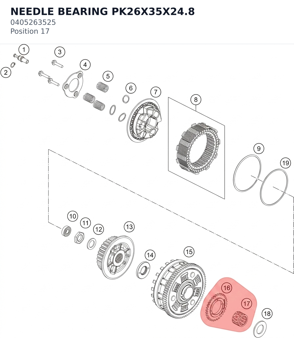 Diagram preview: NEEDLE BEARING PK26X35X24.8 (0405263525)
