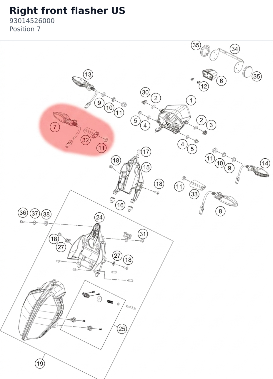 Diagram preview: Right front flasher US (93014526000)