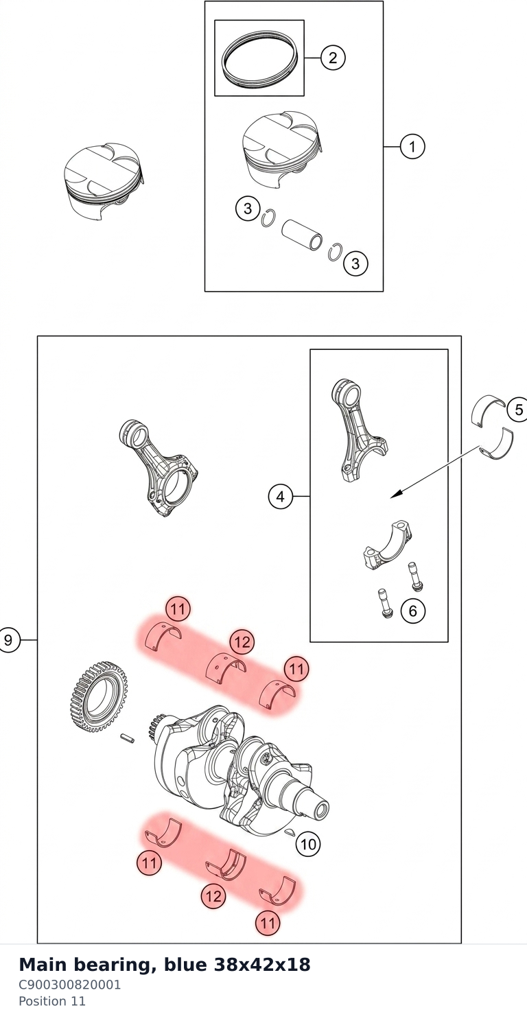 Diagram preview: Main bearing, blue 38x42x18 (C900300820001)