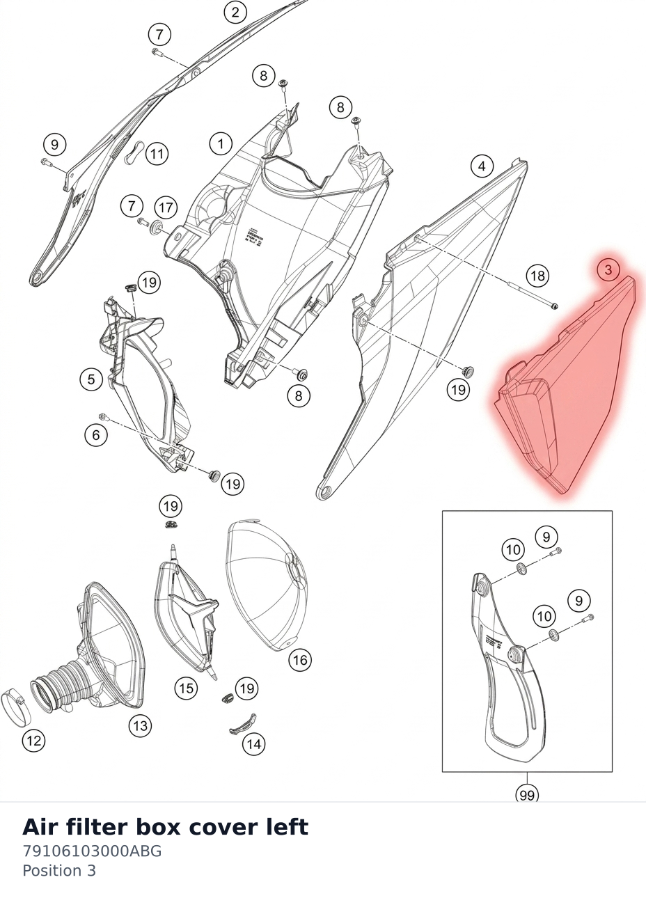 Diagram preview: Air filter box cover left (79106103000ABG)