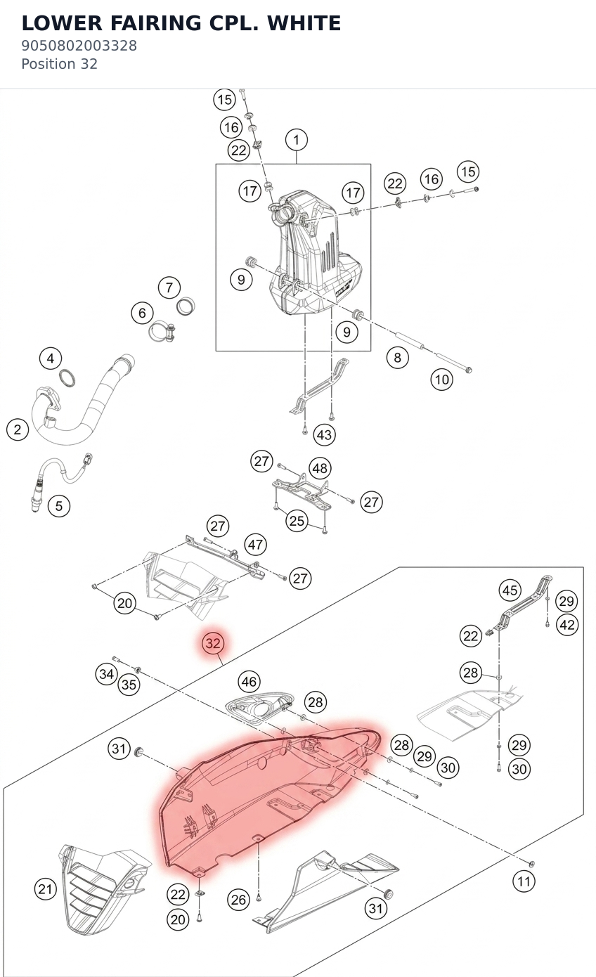 Diagram preview: LOWER FAIRING CPL. WHITE (9050802003328)