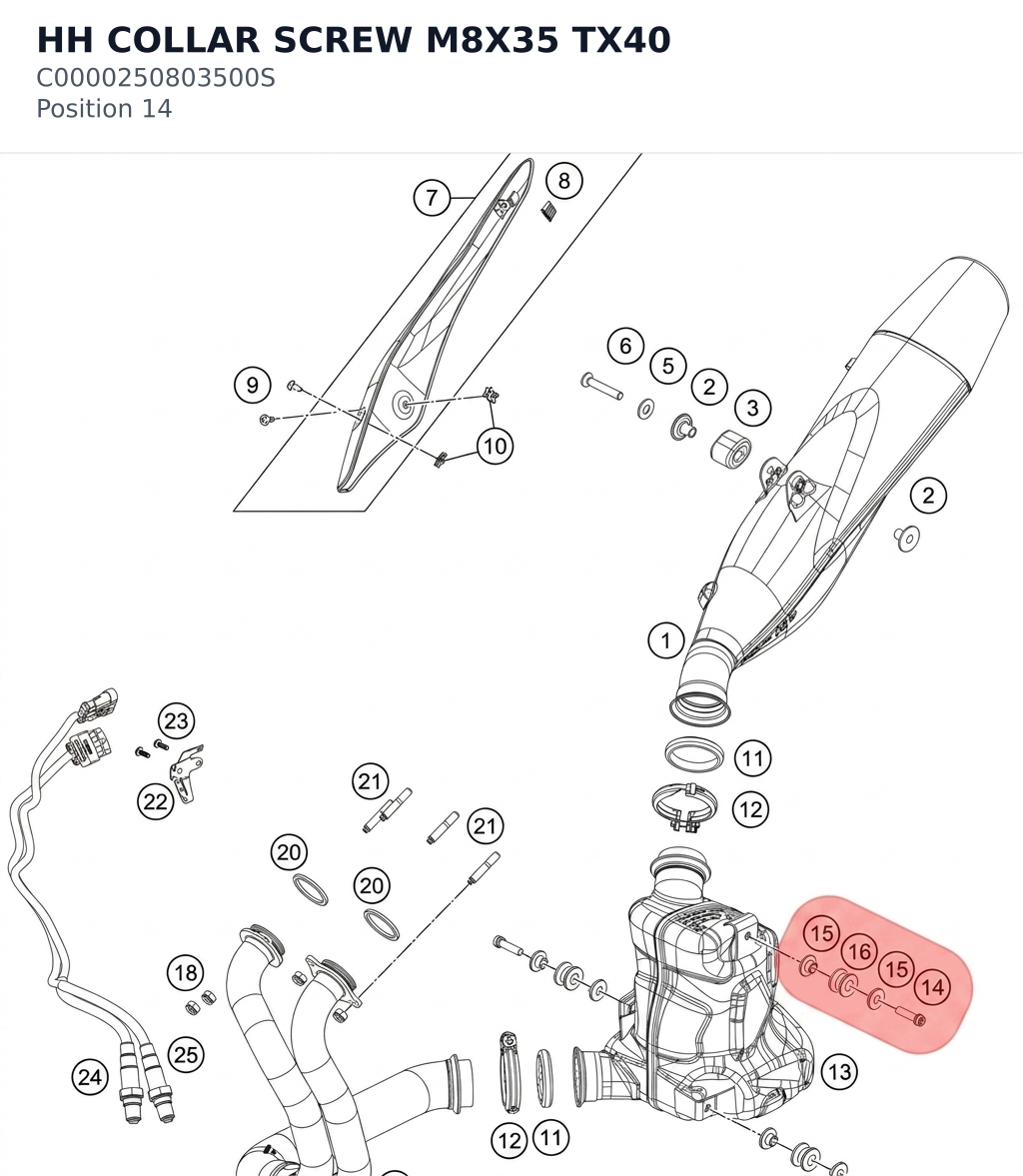 Diagram preview: HH COLLAR SCREW M8X35 TX40 (C0000250803500S)