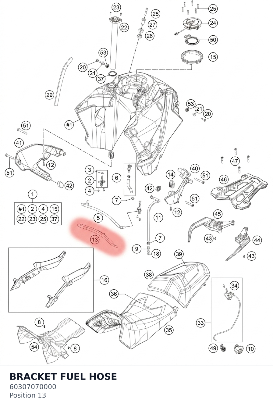 Diagram preview: BRACKET FUEL HOSE (60307070000)