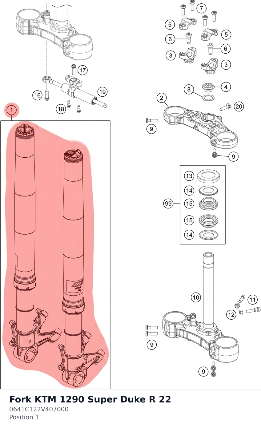Diagram preview: Fork KTM 1290 Super Duke R 22 (0641C122V407000)