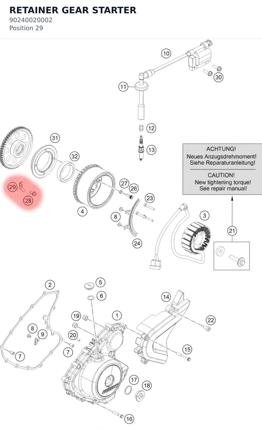 Diagram preview: RETAINER GEAR STARTER (90240020002)
