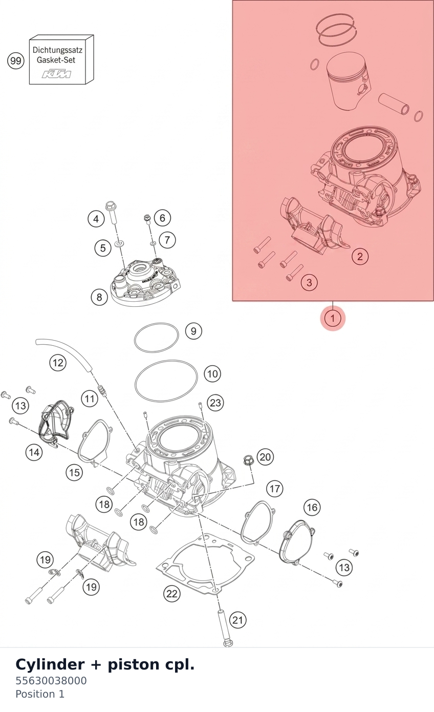 Diagram preview: Cylinder + piston cpl. (55630038000)