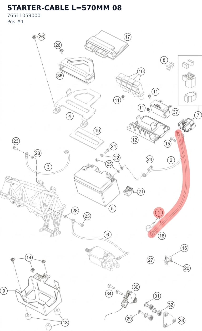 Diagram preview: STARTER-CABLE L=570MM 08 (76511059000)