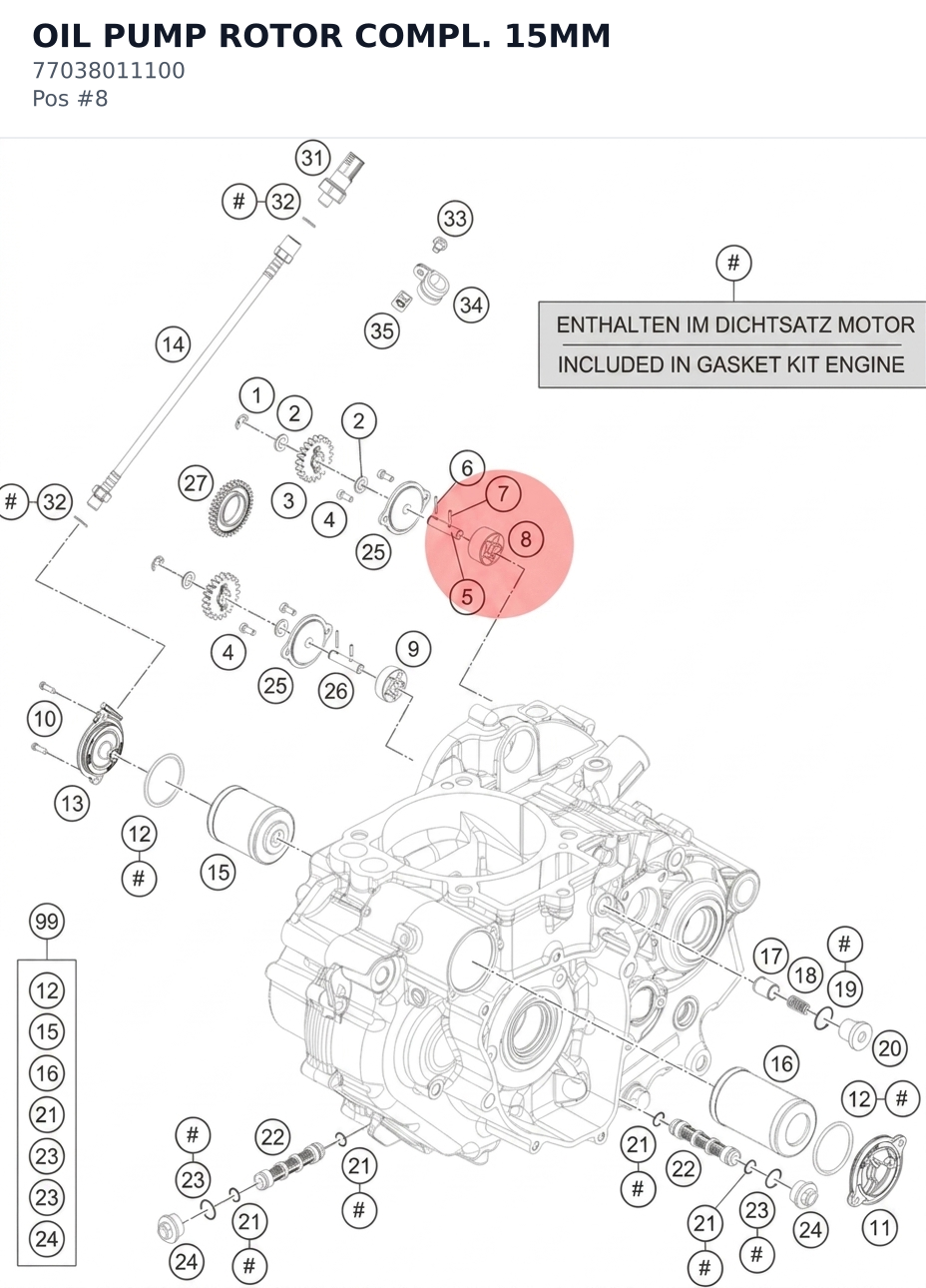 Diagram preview: OIL PUMP ROTOR COMPL. 15MM (77038011100)