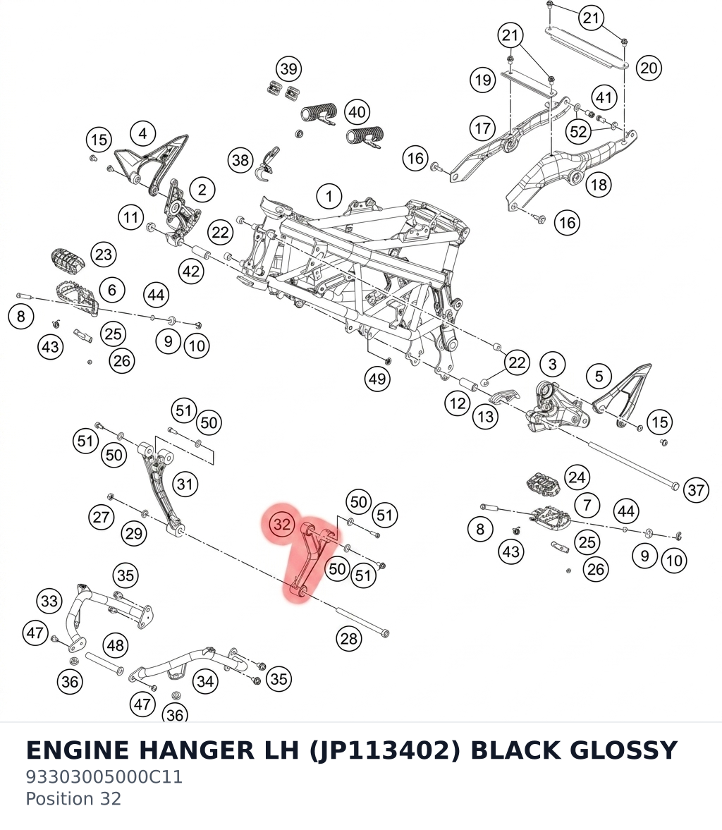 Diagram preview: ENGINE HANGER LH (JP113402) BLACK GLOSSY (93303005000C11)