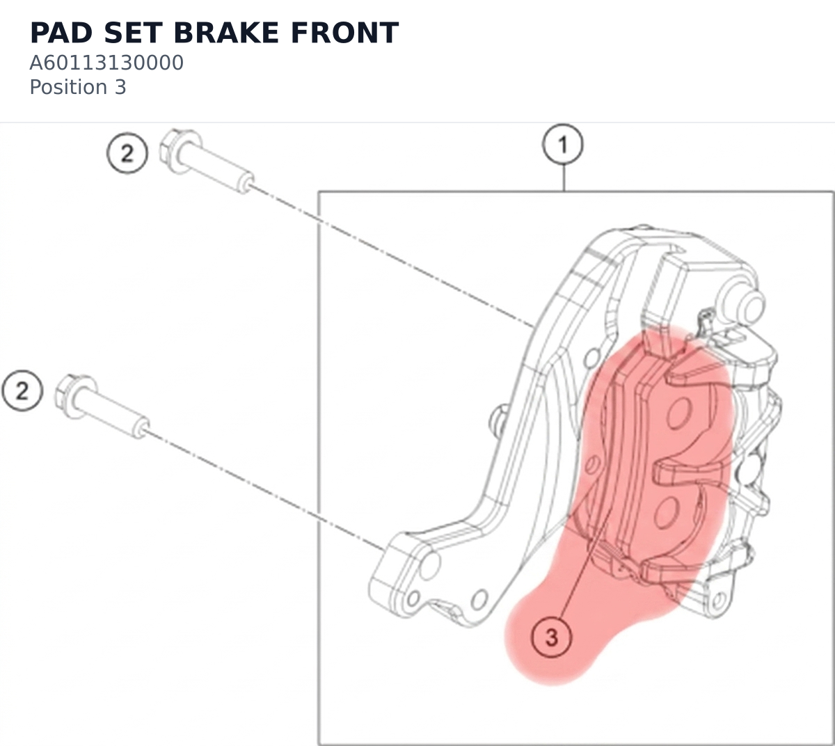 Diagram preview: PAD SET BRAKE FRONT (A60113130000)