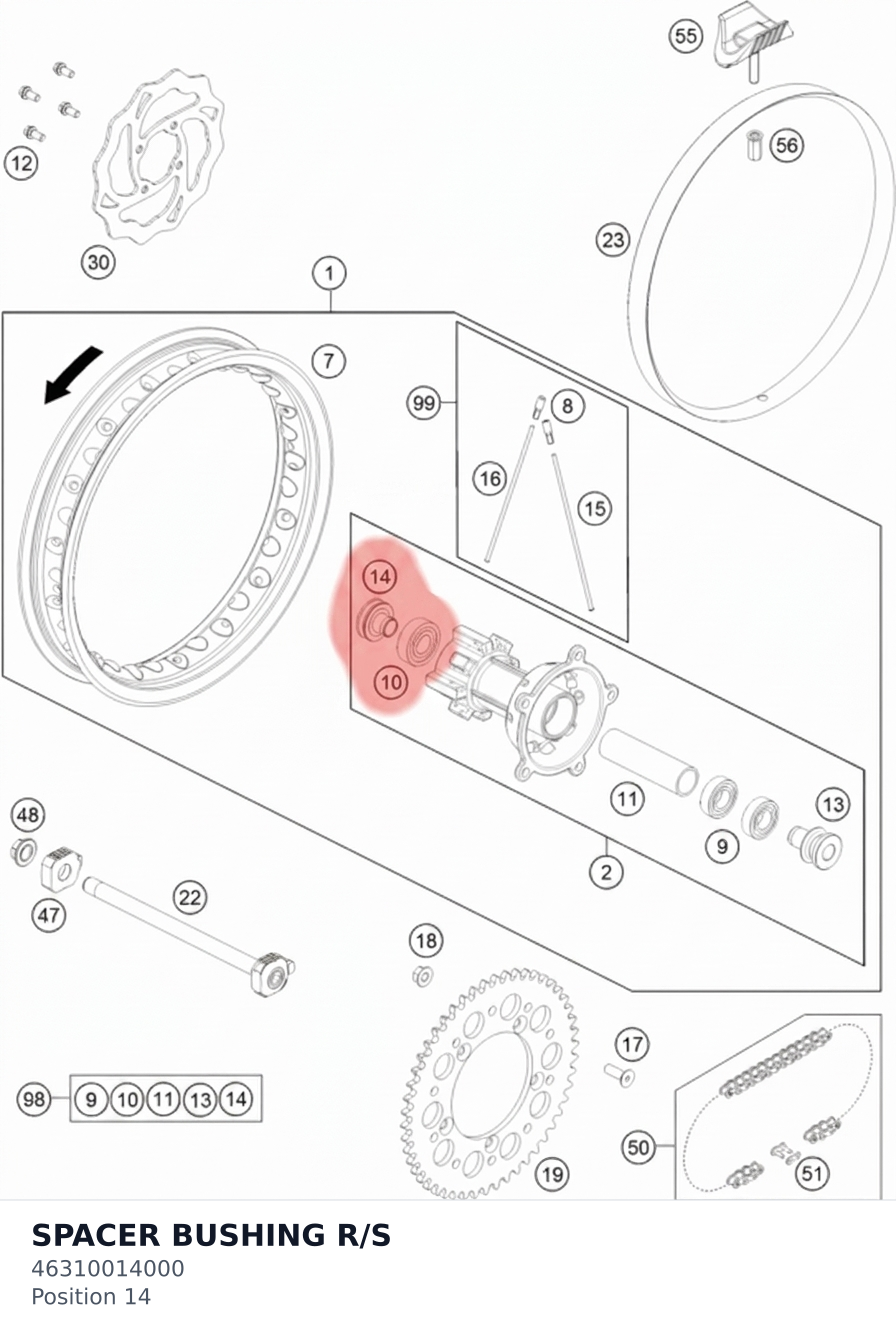 Diagram preview: SPACER BUSHING R/S (46310014000)