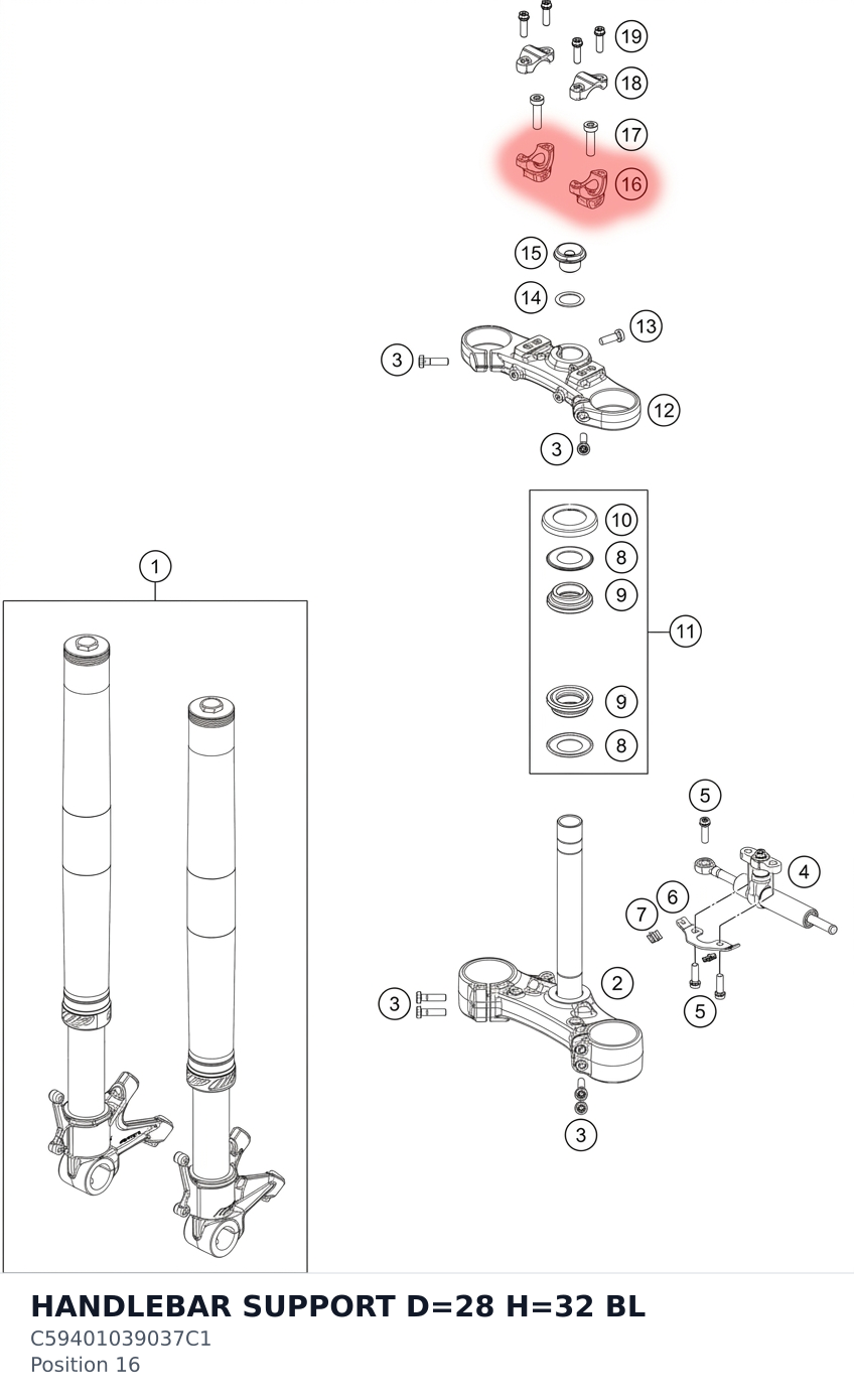 Diagram preview: HANDLEBAR SUPPORT D=28 H=32 BL (C59401039037C1)
