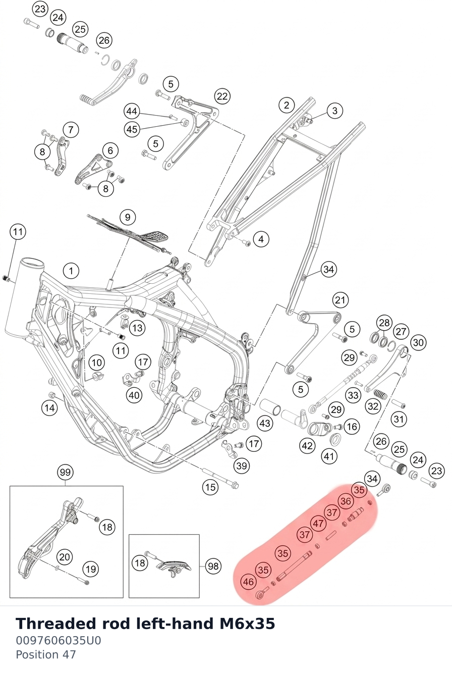 Diagram preview: Threaded rod left-hand M6x35 (0097606035U0)