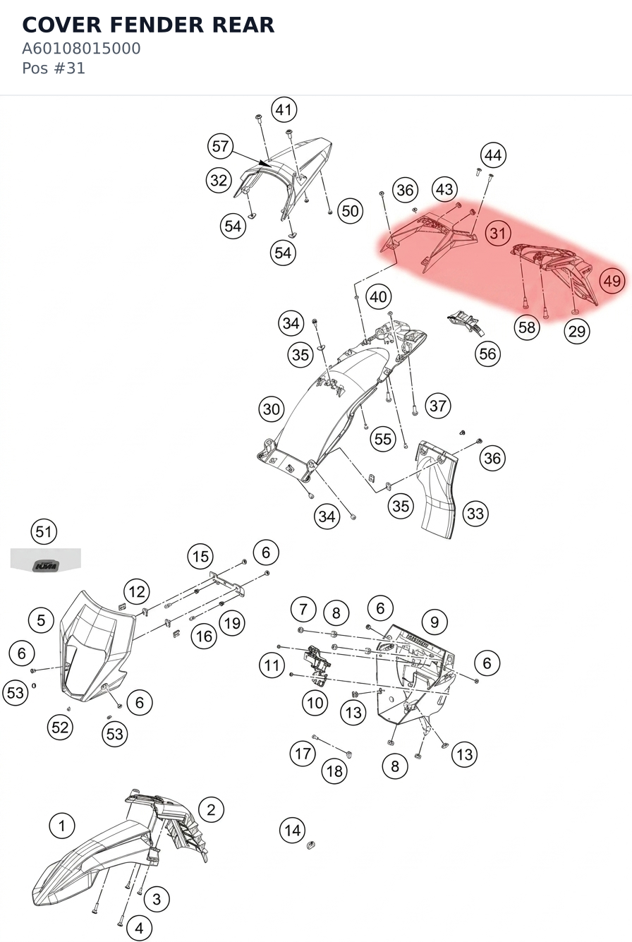 Diagram preview: COVER FENDER REAR (A60108015000)