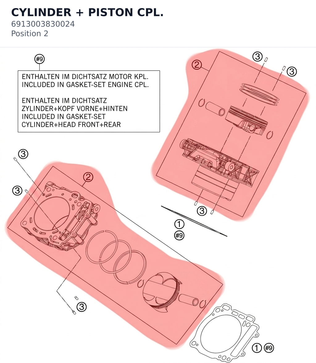 Diagram preview: CYLINDER + PISTON CPL. (6913003830024)