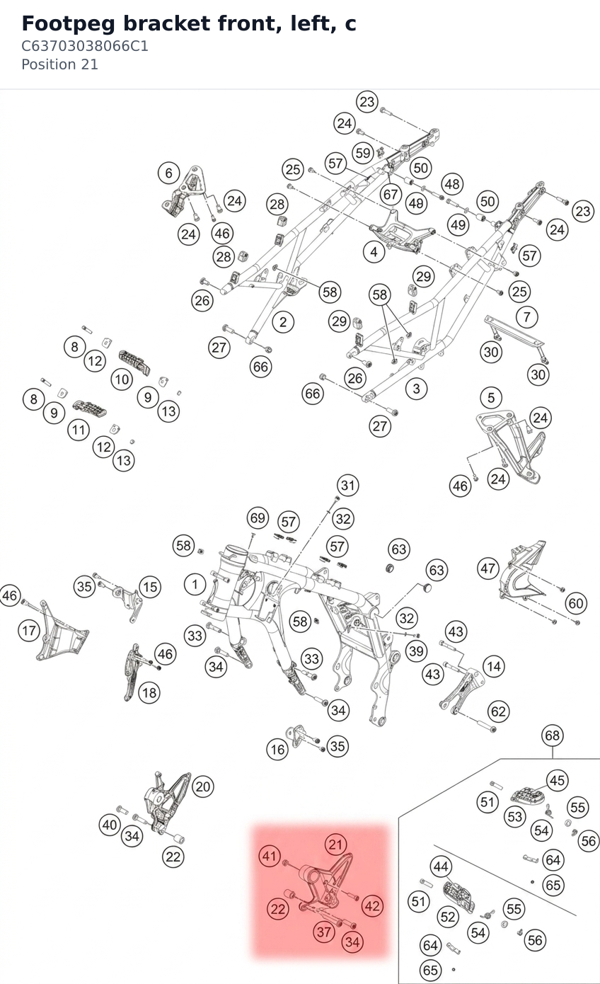 Diagram preview: Footpeg bracket front, left, c (C63703038066C1)