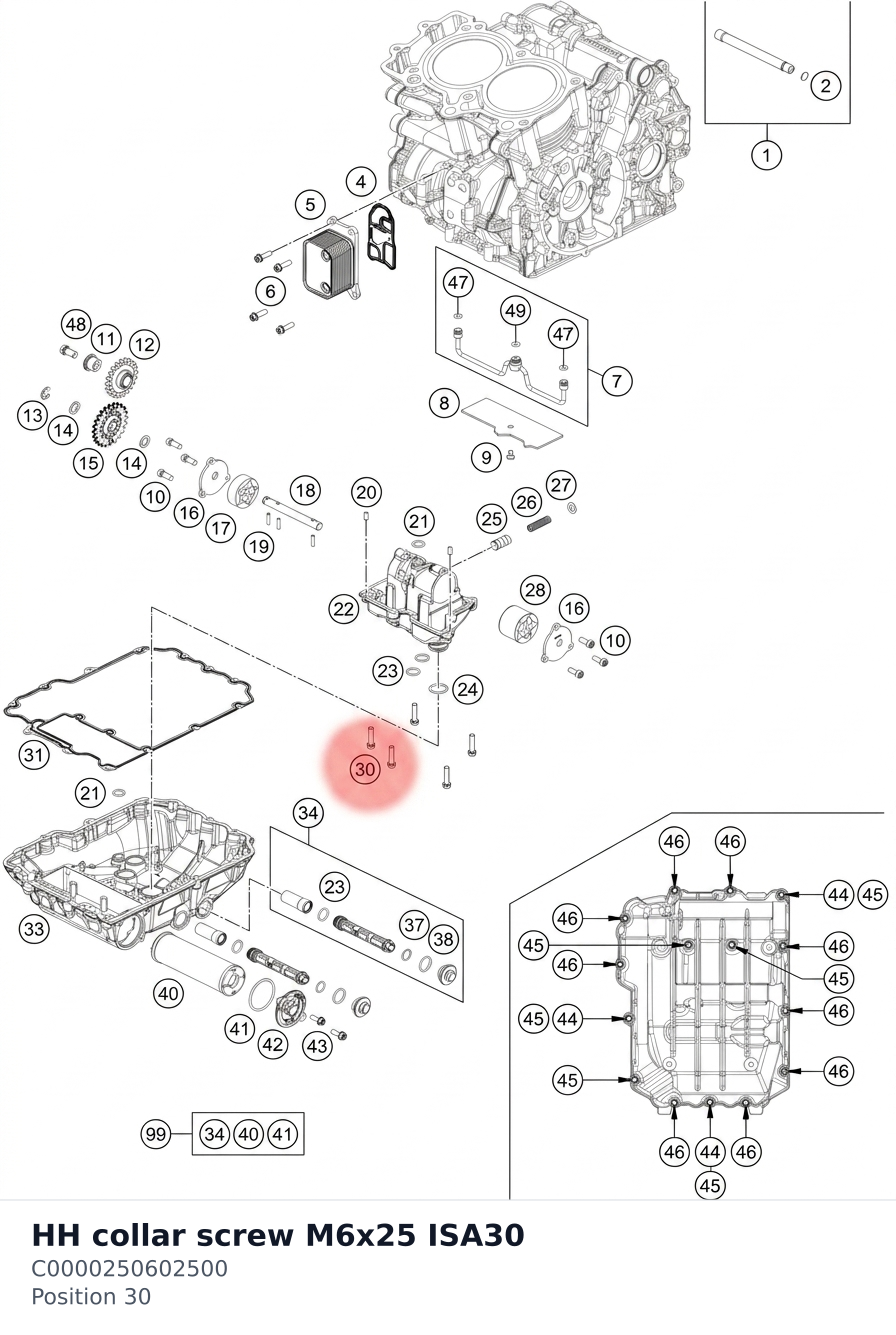 Diagram preview: HH collar screw M6x25 ISA30 (C0000250602500)