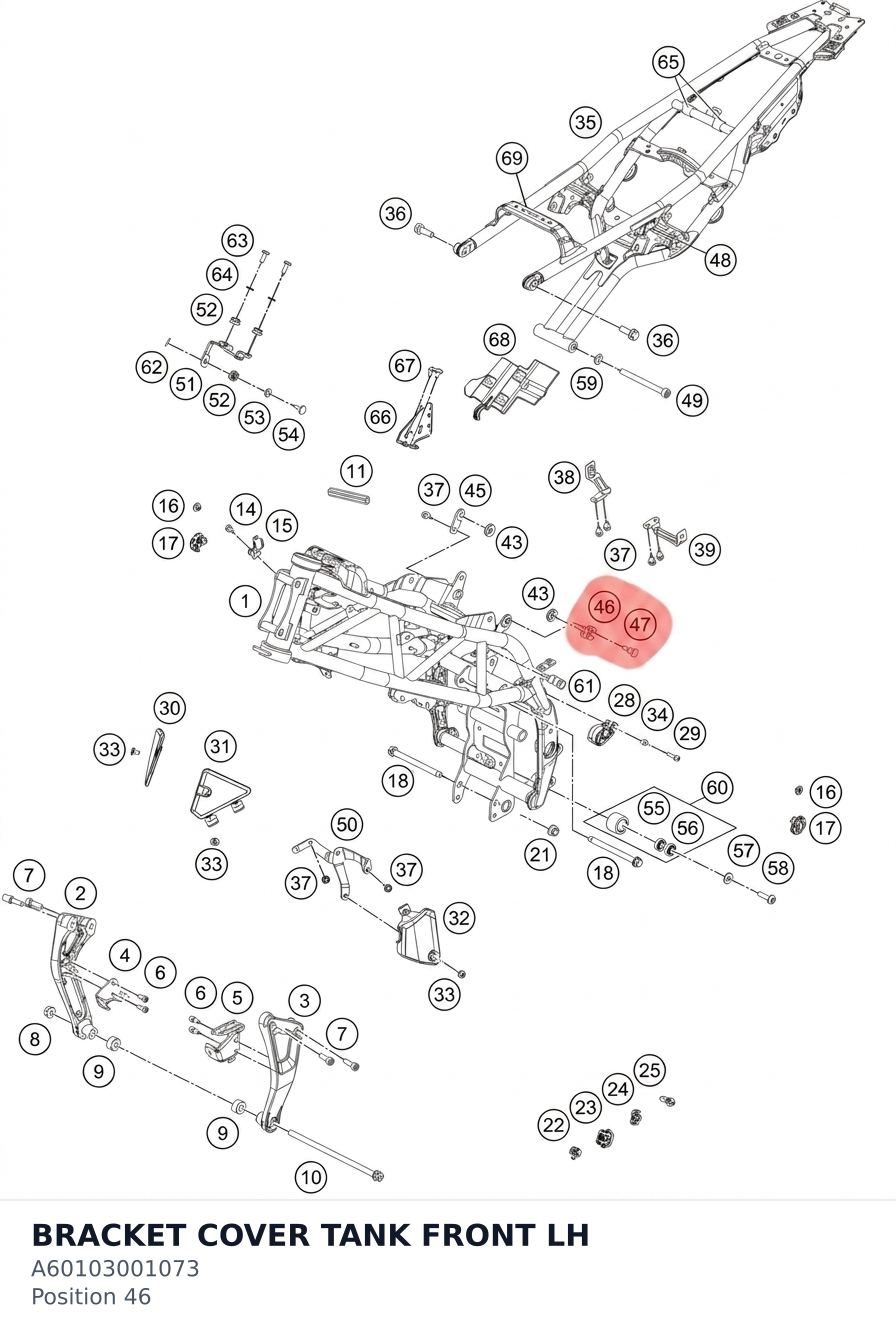 Diagram preview: BRACKET COVER TANK FRONT LH (A60103001073)