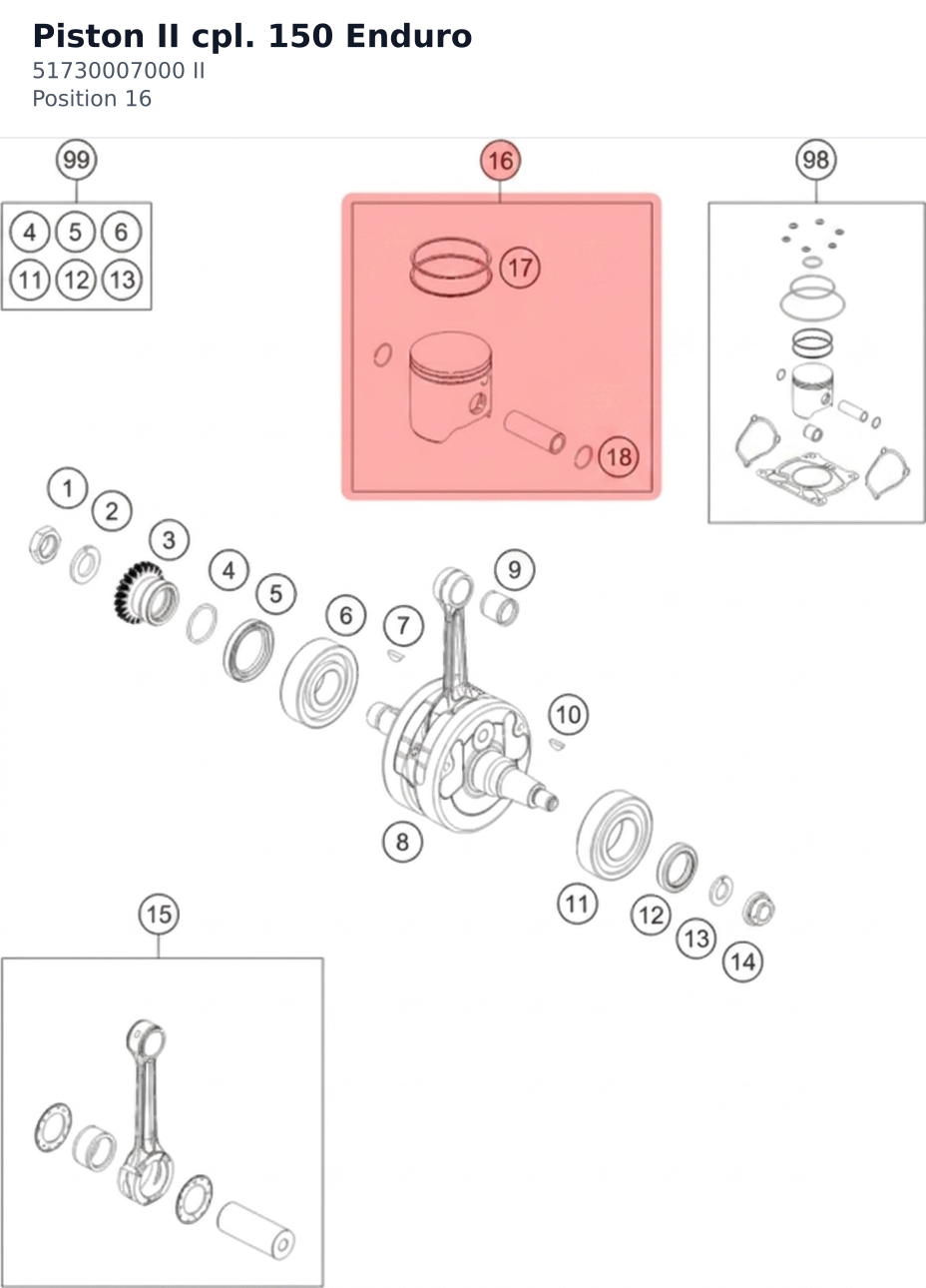 Diagram preview: Piston II cpl. 150 Enduro (51730007000 II)
