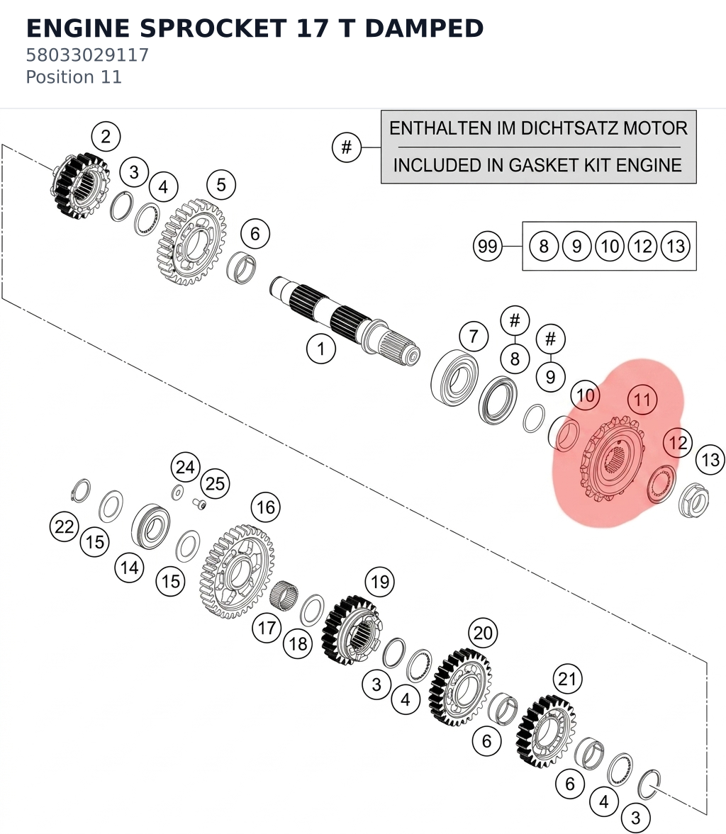 Diagram preview: ENGINE SPROCKET 17 T DAMPED (58033029117)