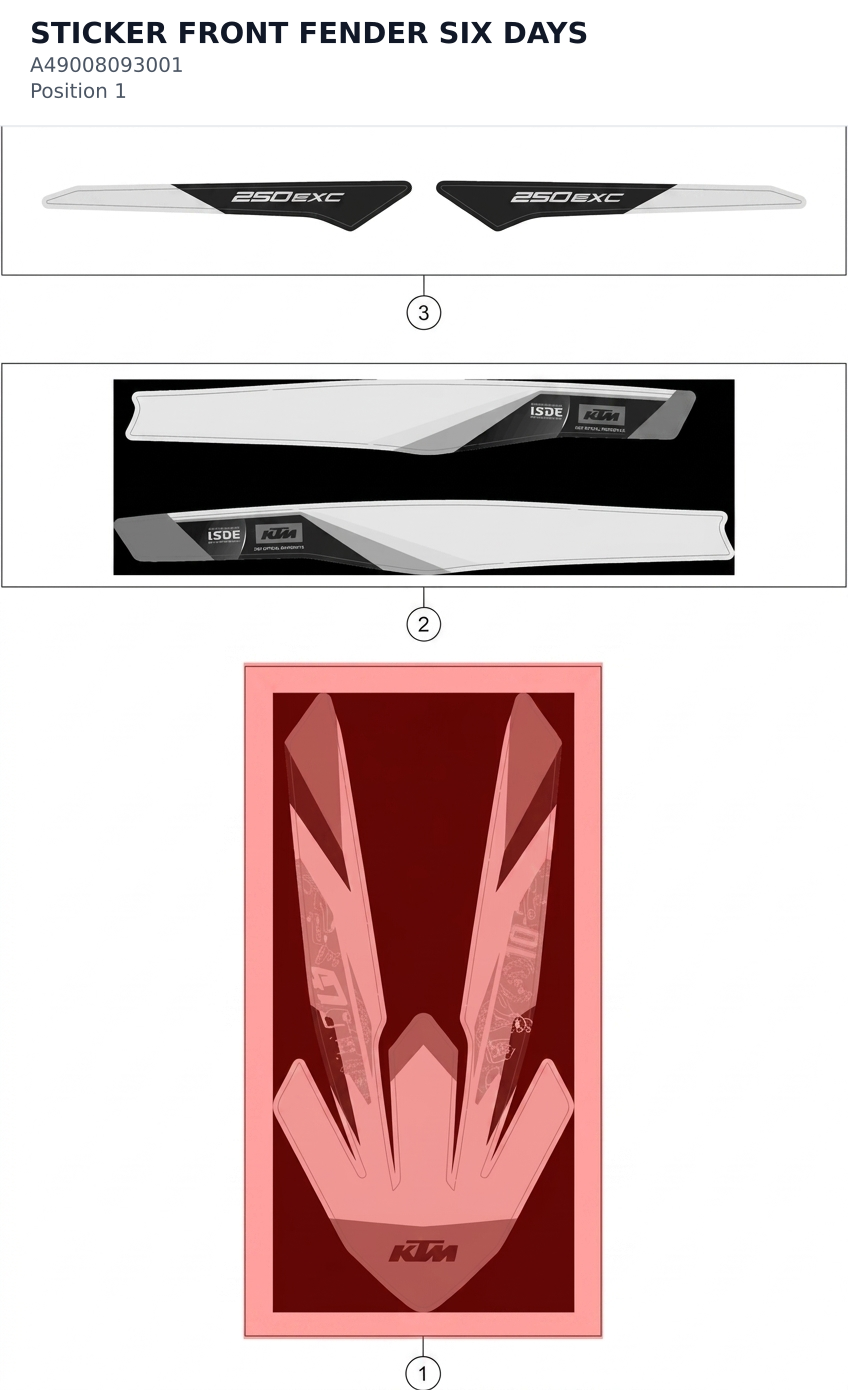 Diagram preview: STICKER FRONT FENDER SIX DAYS (A49008093001)