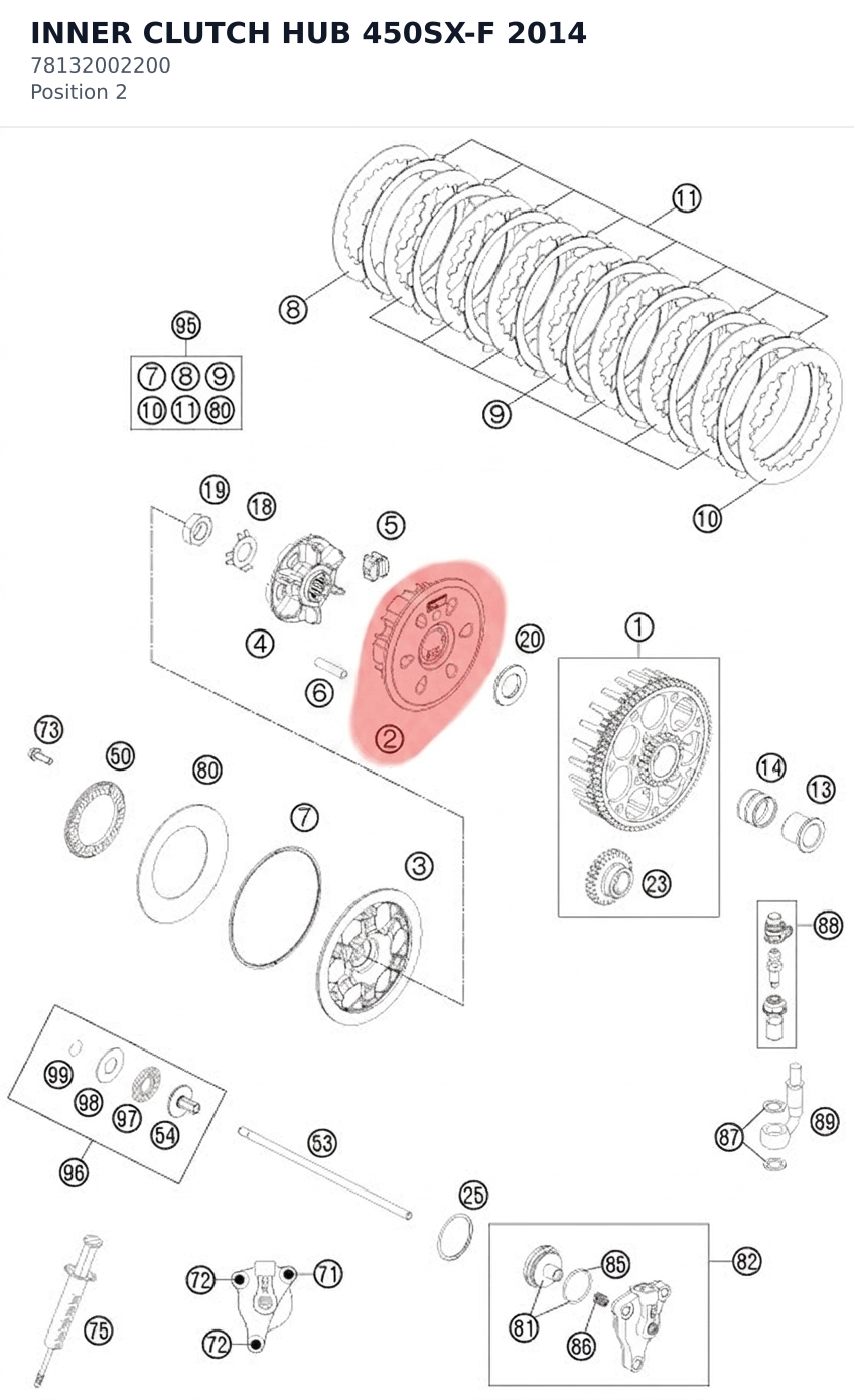 Diagram preview: INNER CLUTCH HUB 450SX-F 2014 (78132002200)