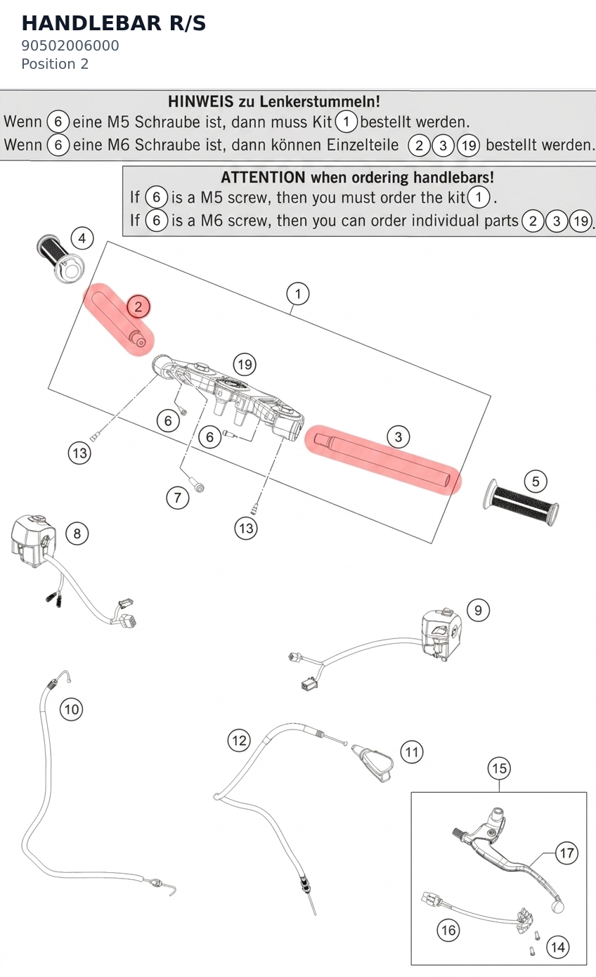 Diagram preview: HANDLEBAR R/S (90502006000)